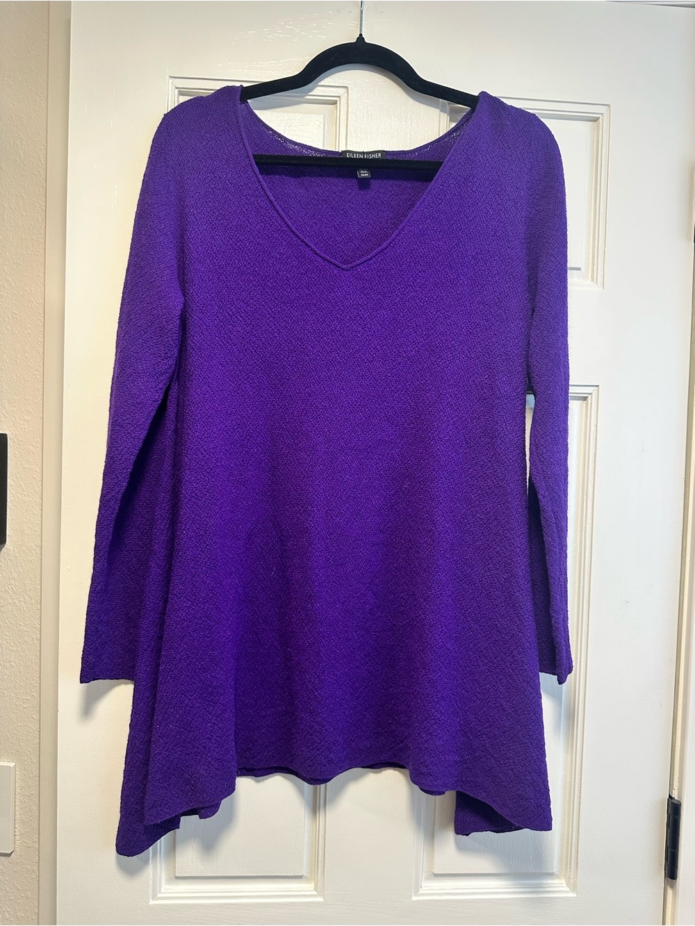 Eileen Fisher 100% Wool Vibrant Purple V-Neck Tunic Sweater Top